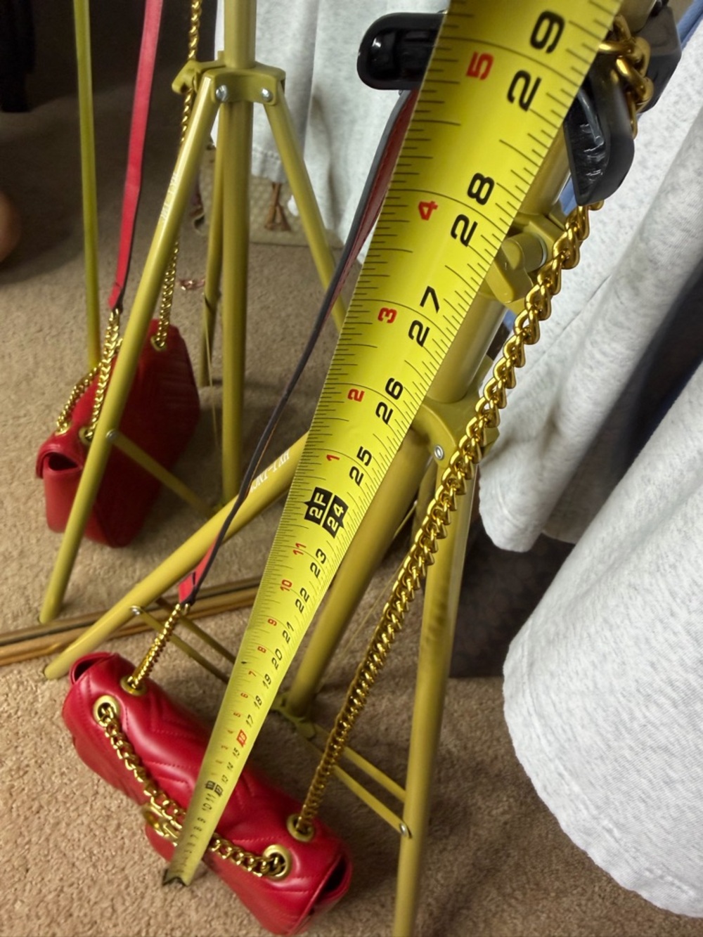 Red Quilted GG Style Gold Chain Shoulder Bag Chevron Heart Detail ❤️✨ - Picture 12 of 13